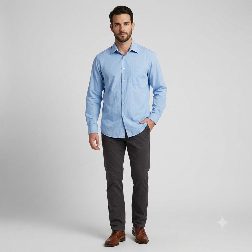 Hugo Boss Button Down Shirt Mens 17 36/37 Blue Micro Stripe Two Ply Cotton